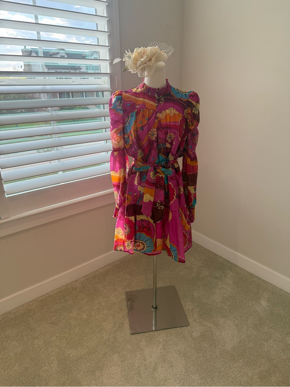 Fuchsia Floral Patchwork Long-Sleeve Tiered Dress - Picture 6 of 12
